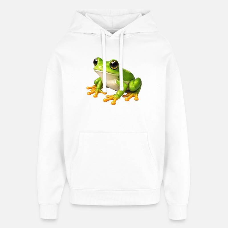 Illustration de la grenouille verte - Sweat à capuche unisexe Stanley/Stella Oversized - blanc