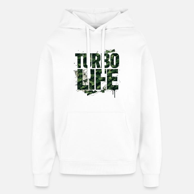 Turbo Life Camouflage Lettres, style militaire - Sweat à capuche unisexe Stanley/Stella Oversized - blanc