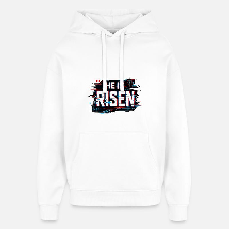 Glitch Easter: He is Risen - Oversized Unisex Hoodie by Stanley/Stella - white