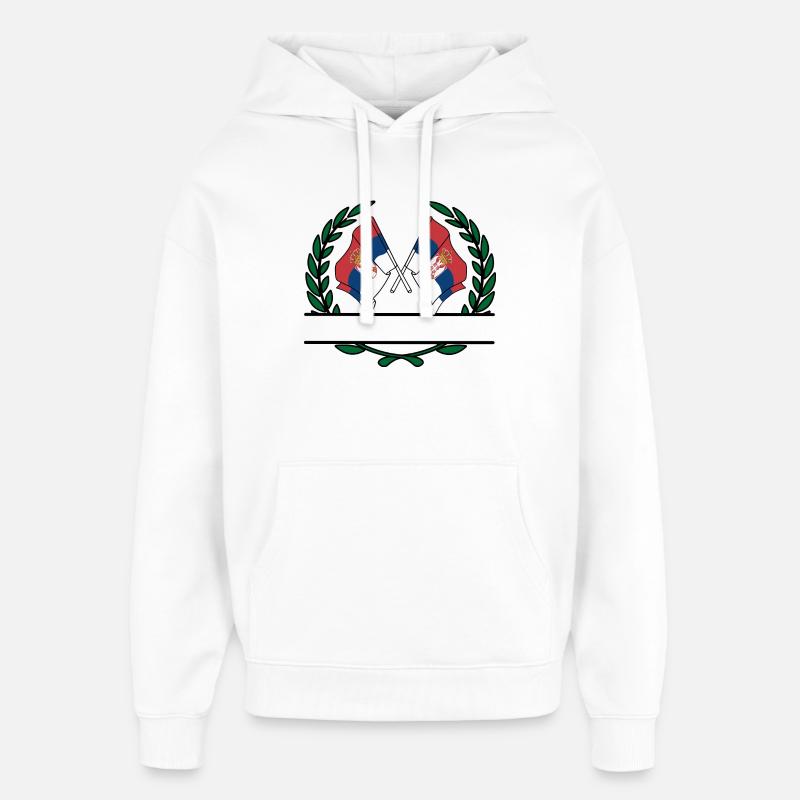 Drapeaux Serbie couronne de laurier bannière - Sweat à capuche unisexe Stanley/Stella Oversized - blanc