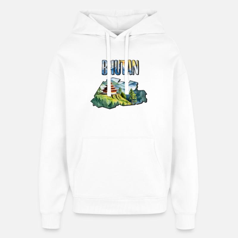 Carte à l’aquarelle du Bhoutan - Sweat à capuche unisexe Stanley/Stella Oversized - blanc