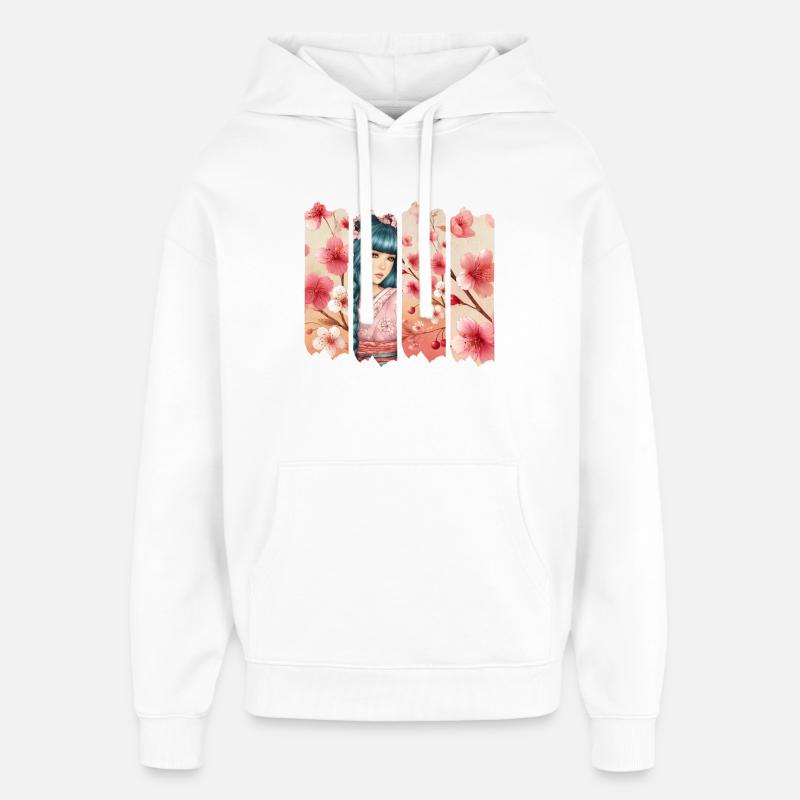 Kirschblüten Kimono Panel Portrait - Oversized Unisex Hoodie von Stanley/Stella - Weiß