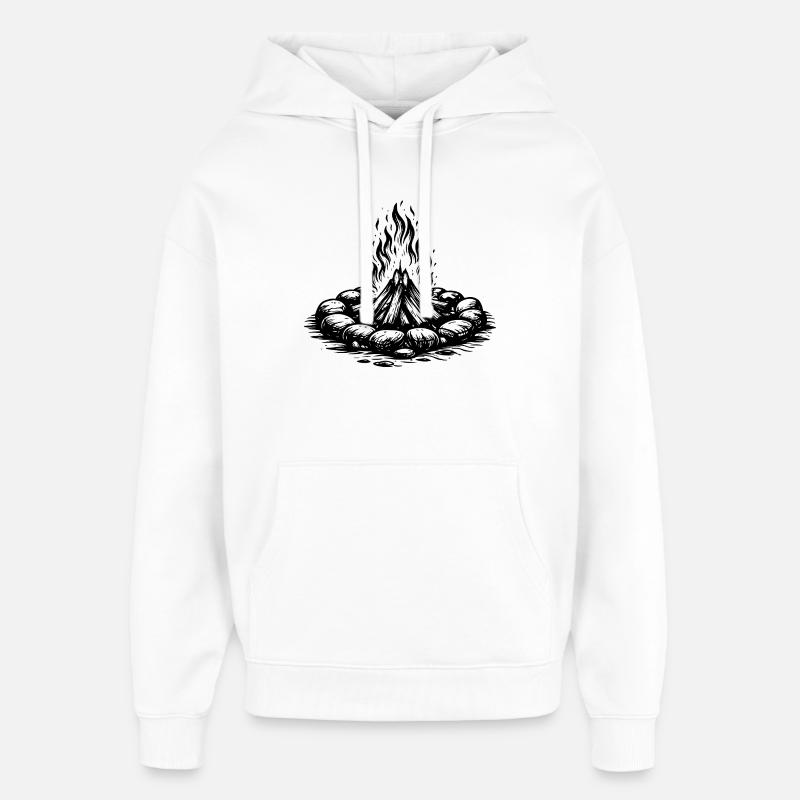 Icône du feu de camp Bois - Sweat à capuche unisexe Stanley/Stella Oversized - blanc