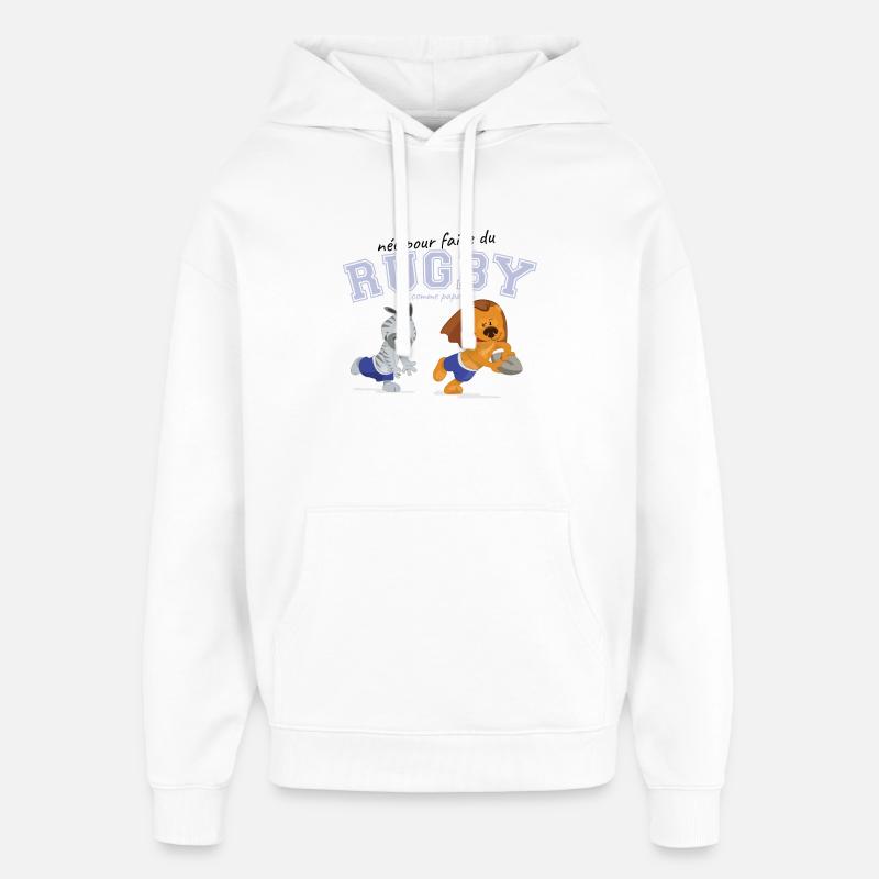 Rugby Papa Animaux Joueurs - Sweat à capuche unisexe Stanley/Stella Oversized - blanc