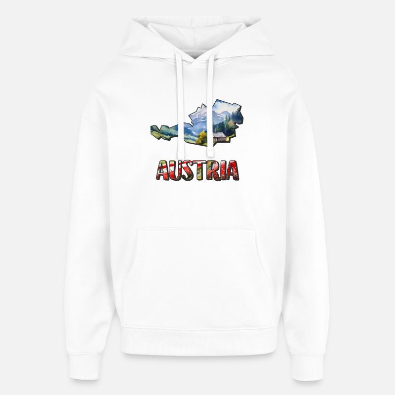 Carte à l’aquarelle de l’Autriche - Sweat à capuche unisexe Stanley/Stella Oversized - blanc