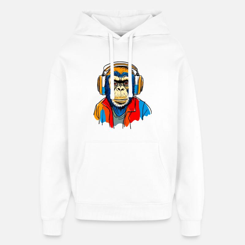 Monkey with headphones - Oversized Unisex Hoodie by Stanley/Stella - white