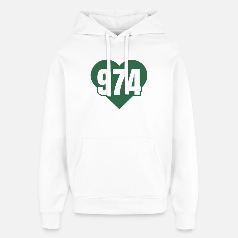 Coeur 974 Code Vert - Sweat à capuche unisexe Stanley/Stella Oversized - blanc