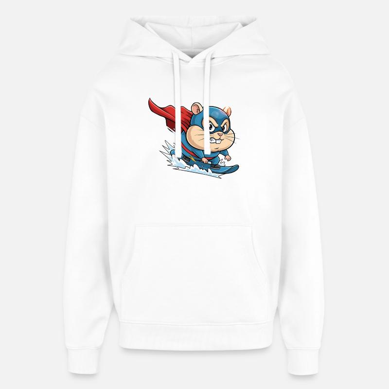 Superheld Hamster Surf Skate Cartoon - Oversized Unisex Hoodie von Stanley/Stella - Weiß