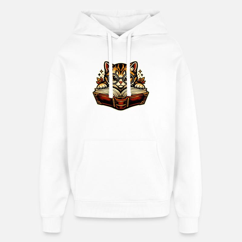Kätzchen mit Brille beim Lesen - Oversized Unisex Hoodie von Stanley/Stella - Weiß