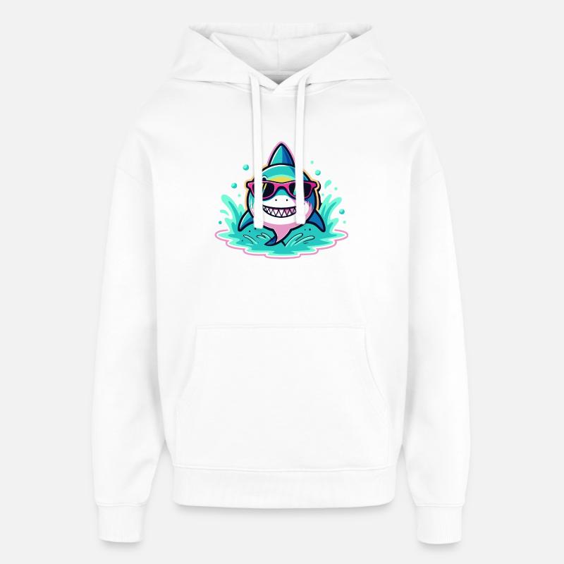 Requin Lunettes Soleil Surf Fun - Sweat à capuche unisexe Stanley/Stella Oversized - blanc