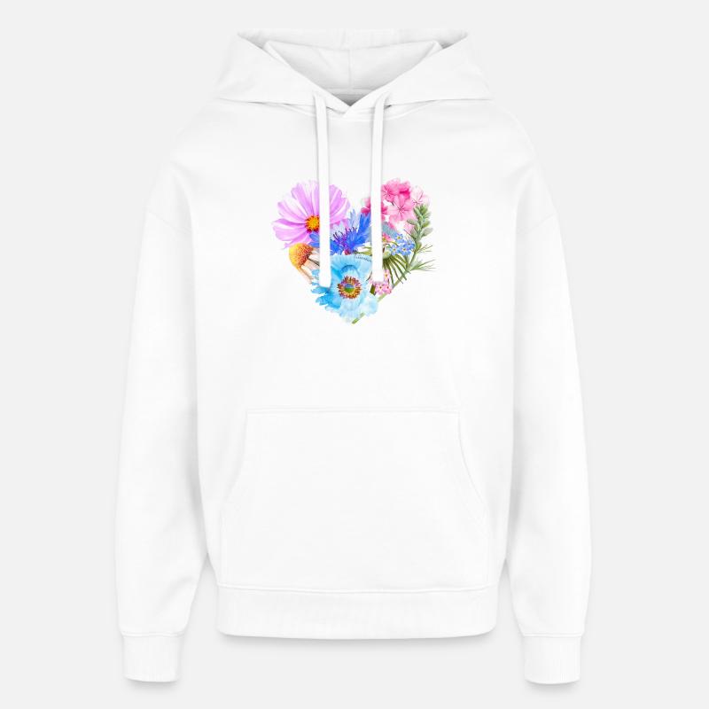Cœur de fleurs | Cadeau Saint-Valentin - Sweat à capuche unisexe Stanley/Stella Oversized - blanc