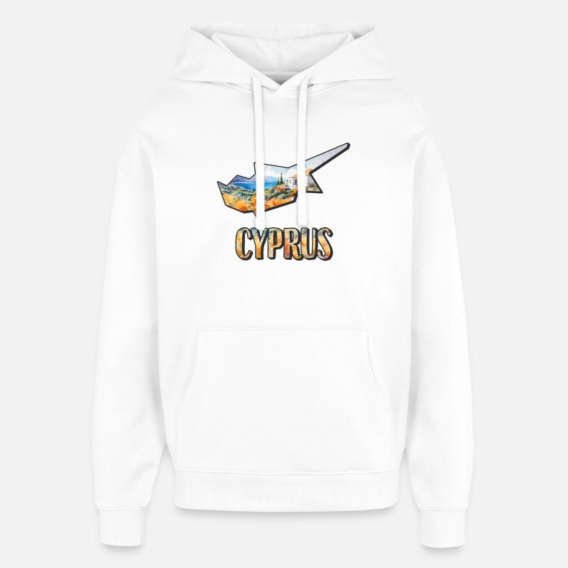Carte à l’aquarelle Chypre - Sweat à capuche unisexe Stanley/Stella Oversized - blanc