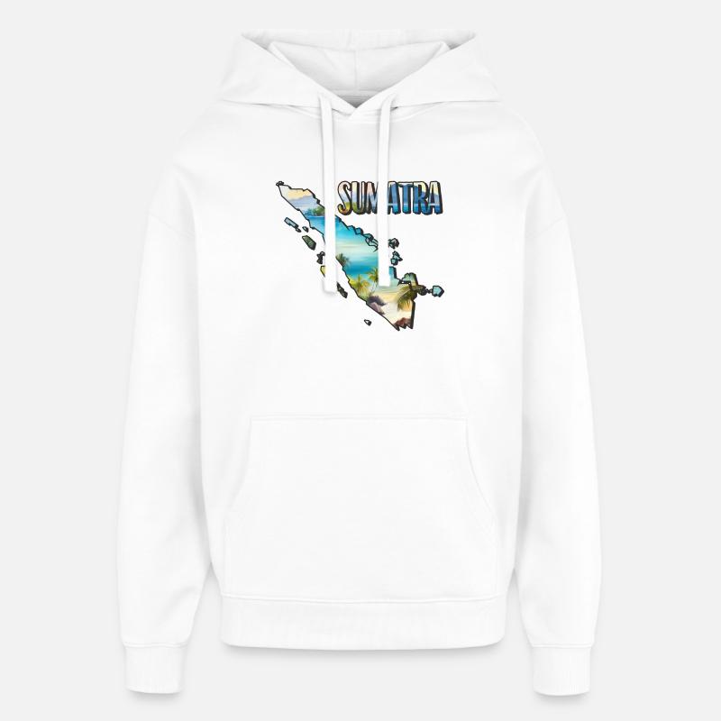 Carte à l’aquarelle de Sumatra - Sweat à capuche unisexe Stanley/Stella Oversized - blanc