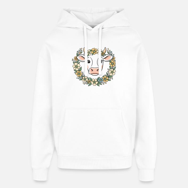 Kuh Blumenkranz Boho Frühling Vektor - Oversized Unisex Hoodie von Stanley/Stella - Weiß