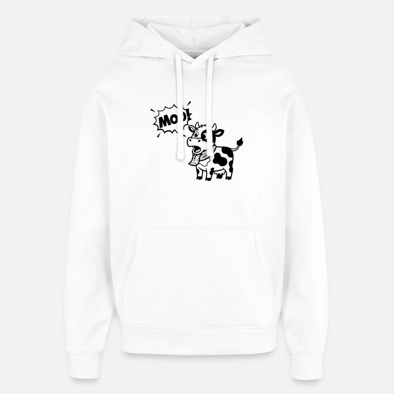 Funny Cow Moo Comic Speech Bubble - Oversized Unisex Hoodie by Stanley/Stella - white