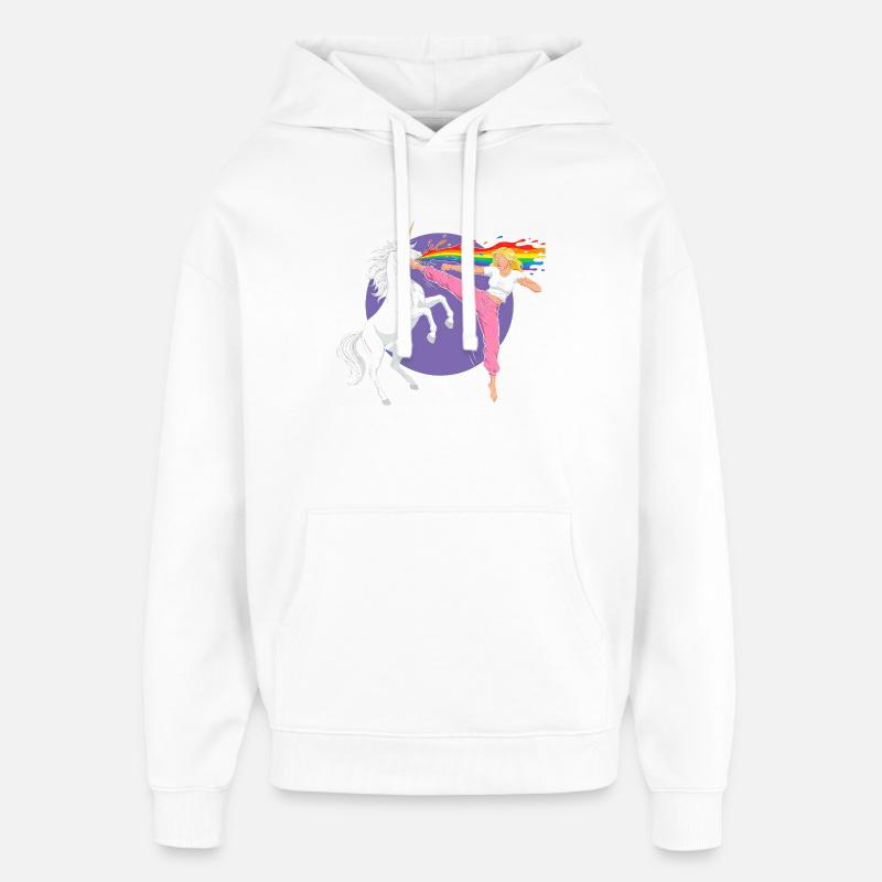 Kampfregenbogen: Einhorn vs Tänzerin - Oversized Unisex Hoodie von Stanley/Stella - Weiß