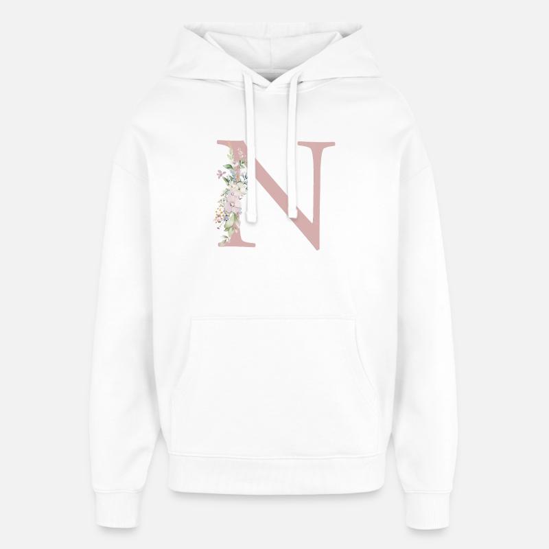 N Monogramm, Floral, personalisierbar - Oversized Unisex Hoodie von Stanley/Stella - Weiß