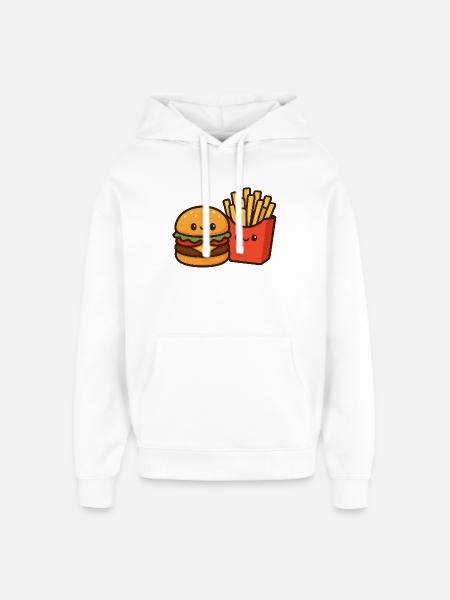 Kawaii Burger & Fries Duo - Oversized Unisex Hoodie by Stanley/Stella - white