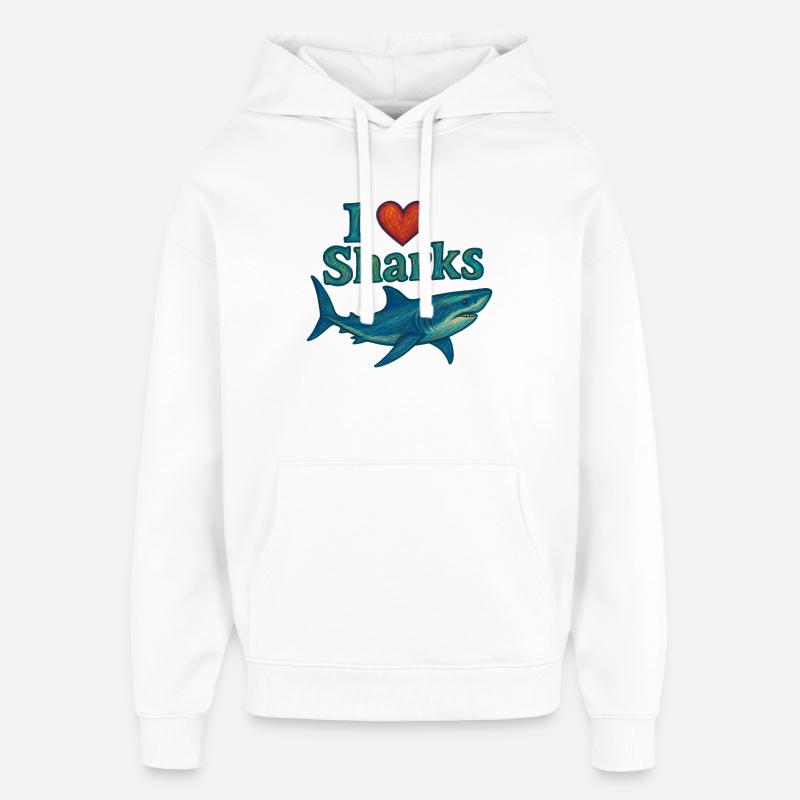 J’adore les requins - Sweat à capuche unisexe Stanley/Stella Oversized - blanc