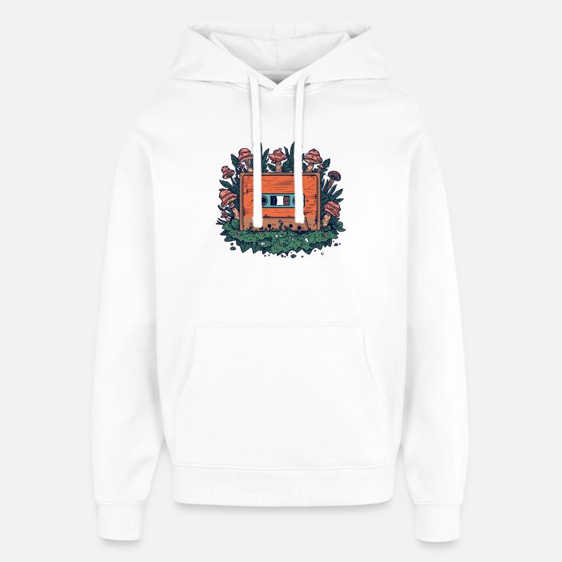 Cassette rétro et champignons forestiers - Sweat à capuche unisexe Stanley/Stella Oversized - blanc