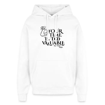 Deine Zeit ist zu wertvoll - Oversized Unisex Hoodie von Stanley/Stella - Weiß - Vorne - AI Model Female 172 light (172cm) & AI Model Male 185 light (185cm)