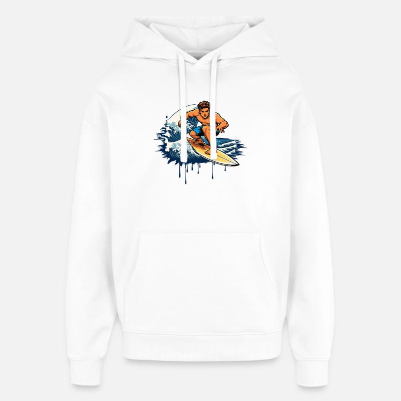 Dynamic graffiti illustration of a surfer - Oversized Unisex Hoodie by Stanley/Stella - white