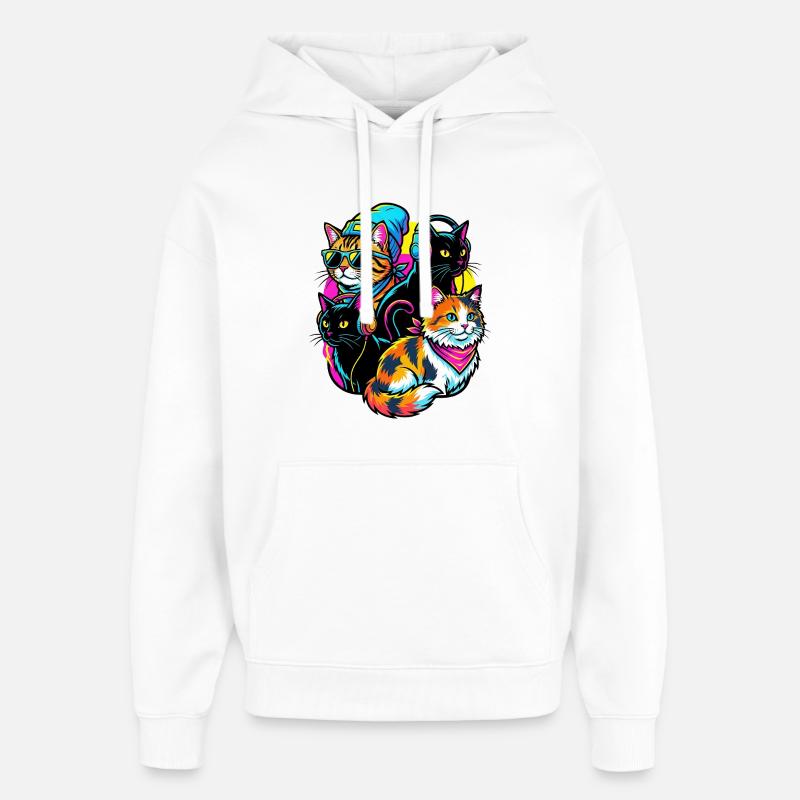 Quatuor de DJs Neon Cats - Sweat à capuche unisexe Stanley/Stella Oversized - blanc