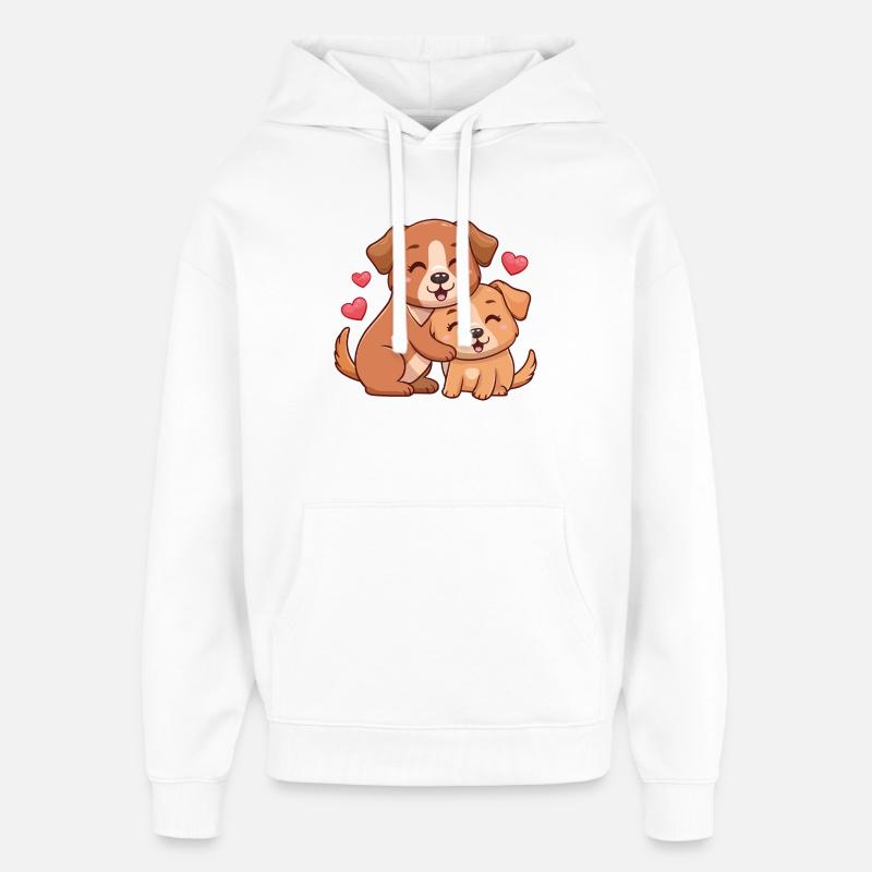 Illustration de deux cœurs câlins - Sweat à capuche unisexe Stanley/Stella Oversized - blanc