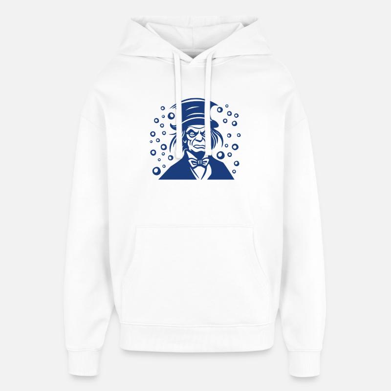 Graphique de portrait plat d’Ebenezer Scrooge - Sweat à capuche unisexe Stanley/Stella Oversized - blanc