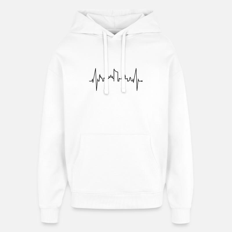 Leipzig Skyline Heartbeat Leipzig Heart Leibzsch - Hættetrøje unisex Stanley/Stella Oversized - hvid