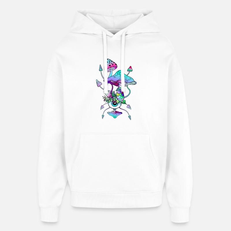 Champignons Magiques Néon Champis Psychédéliques - Sweat à capuche unisexe Stanley/Stella Oversized - blanc