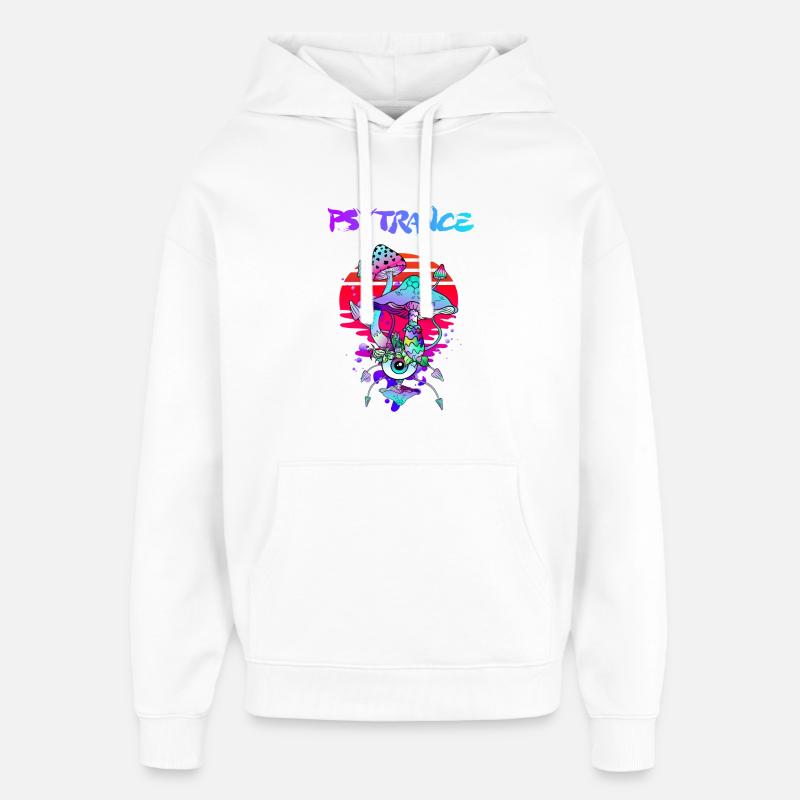 Psytrance Champignons Magiques Psychédéliques - Sweat à capuche unisexe Stanley/Stella Oversized - blanc