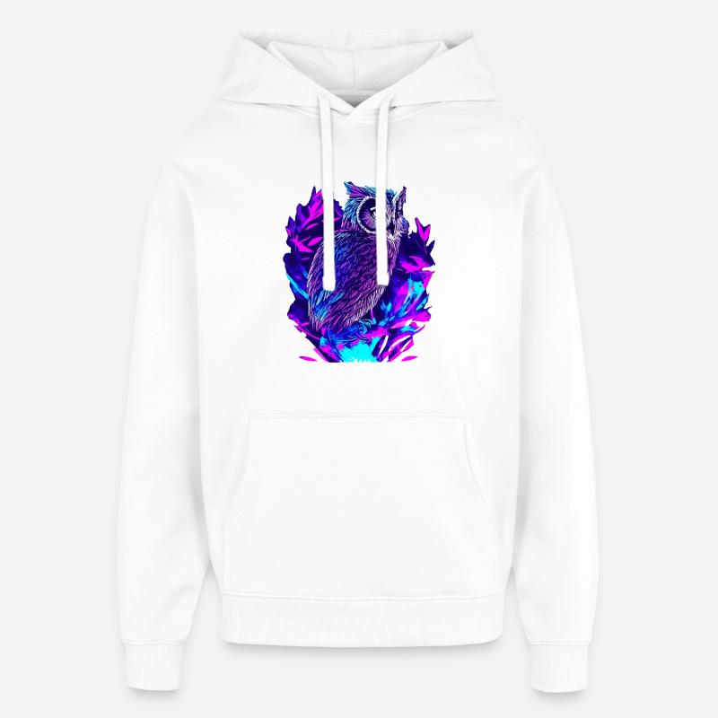 Neon Owl Psychedelic Owl Art - Sweat à capuche unisexe Stanley/Stella Oversized - blanc