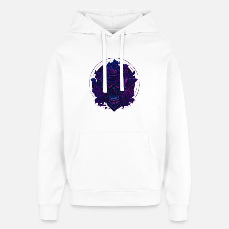 Neon Roses Skull EDM - Sweat à capuche unisexe Stanley/Stella Oversized - blanc