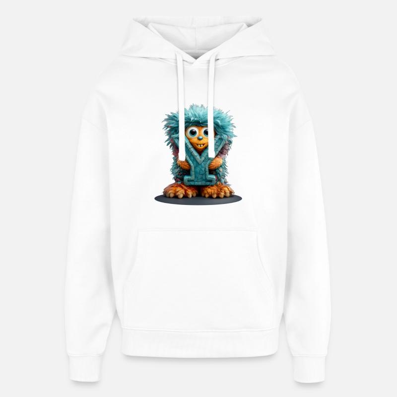 Monstre et avec lettre bleue - Sweat à capuche unisexe Stanley/Stella Oversized - blanc