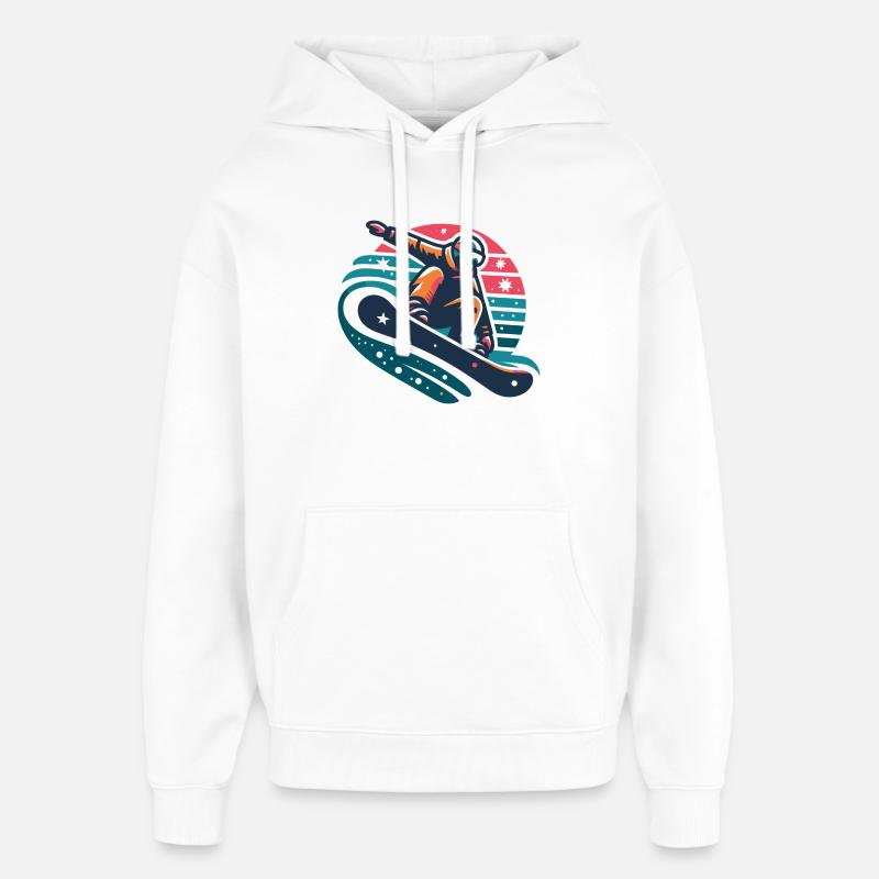 Illustration animée de snowboarder dynamique - Sweat à capuche unisexe Stanley/Stella Oversized - blanc