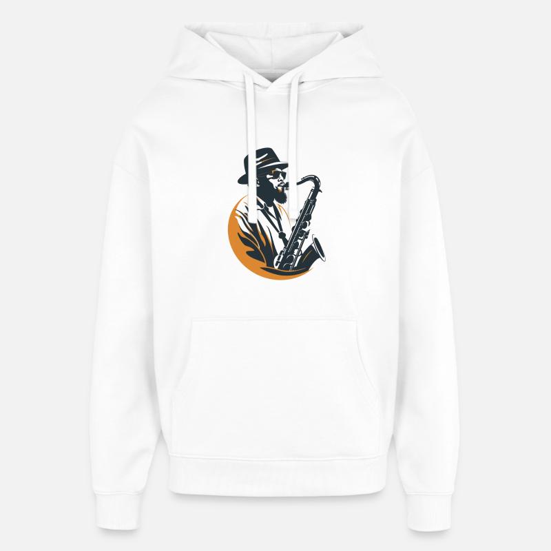 Graphisme Saxophoniste - Sweat à capuche unisexe Stanley/Stella Oversized - blanc