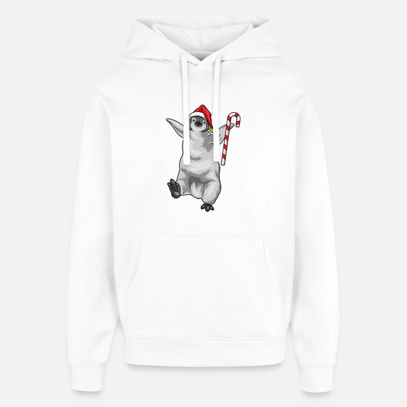 Pingouin Canne de Noël - Sweat à capuche unisexe Stanley/Stella Oversized - blanc
