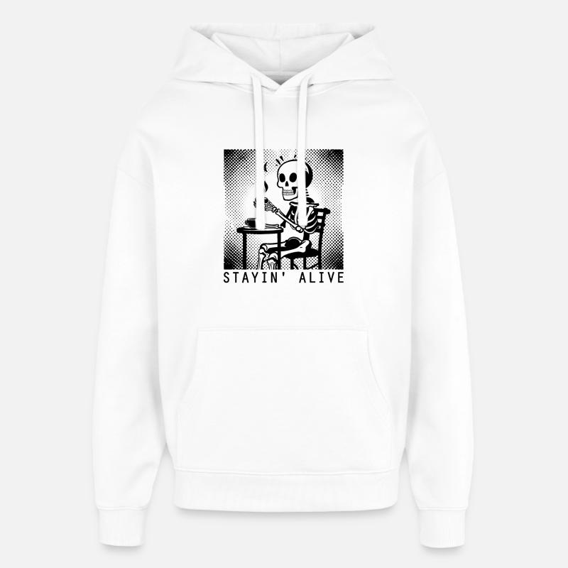 Stayin Alive - Barista - Café - Sweat à capuche unisexe Stanley/Stella Oversized - blanc