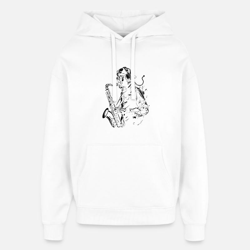 Graphisme Saxophoniste - Sweat à capuche unisexe Stanley/Stella Oversized - blanc