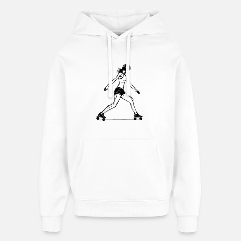 Patineur à roulettes Line Art - Sweat à capuche unisexe Stanley/Stella Oversized - blanc
