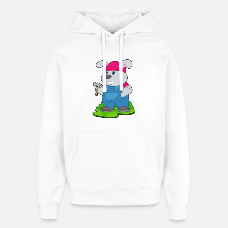 Rabbit Carpenter Hammer - Oversized Unisex Hoodie by Stanley/Stella - white