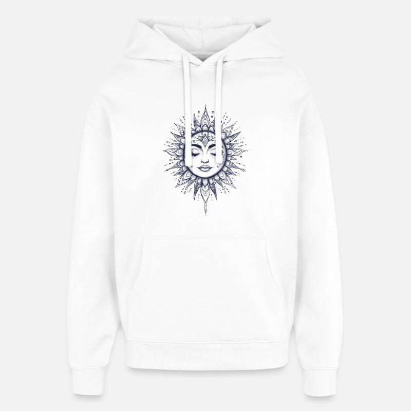 Boho Soleil Bohème Visage Soleil Spiritualité - Sweat à capuche unisexe Stanley/Stella Oversized - blanc