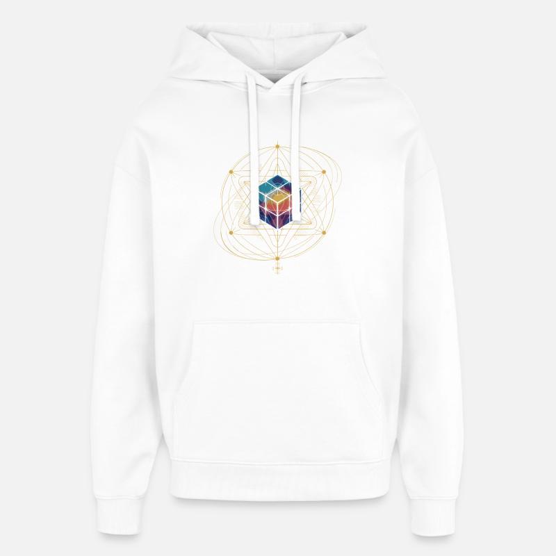 Metatron's Cube Sacred Geometry Cosmic Art - Oversized Unisex Hoodie by Stanley/Stella - white