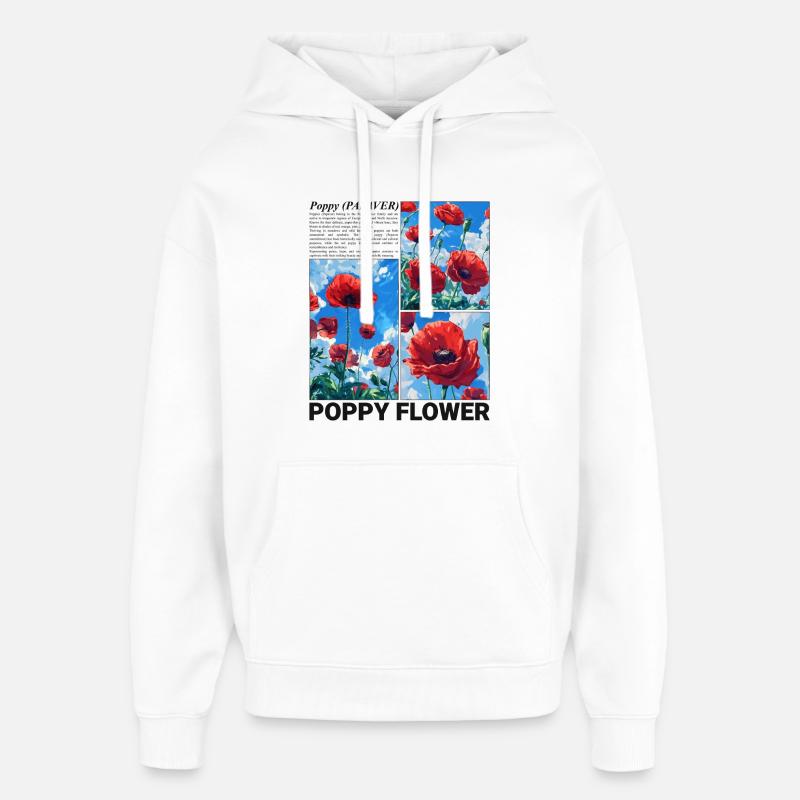Coquelicot Nature Esthétique Botanique Fleur Cadeau - Sweat à capuche unisexe Stanley/Stella Oversized - blanc