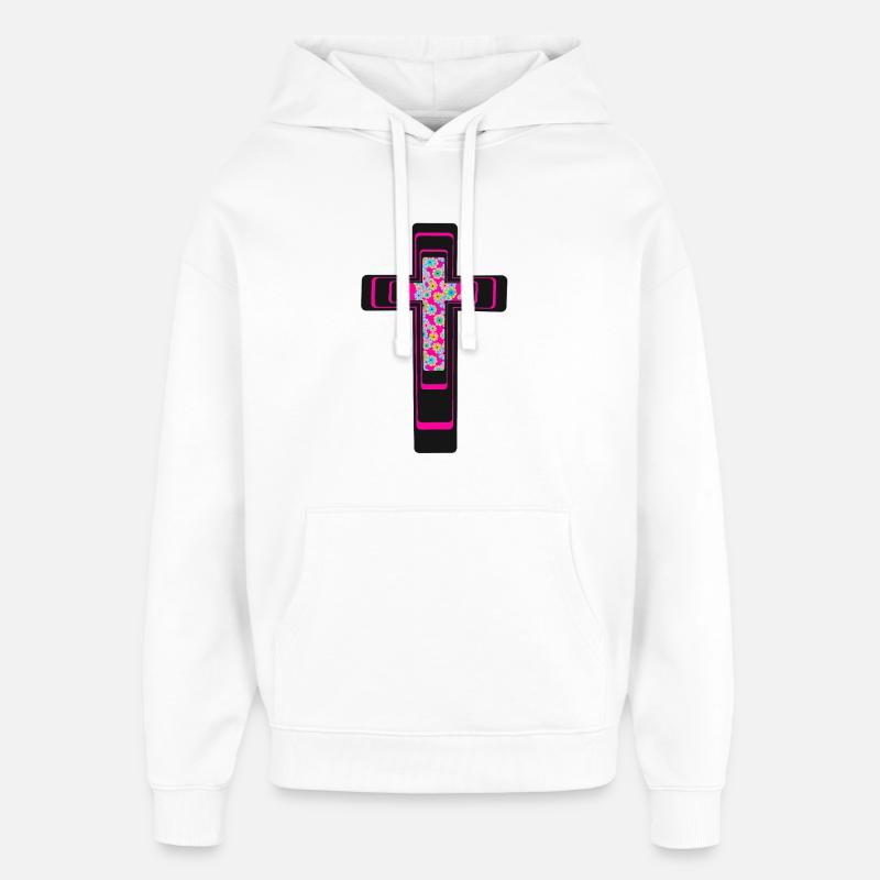 Croix Fleurs Croix Crucifix - Sweat à capuche unisexe Stanley/Stella Oversized - blanc