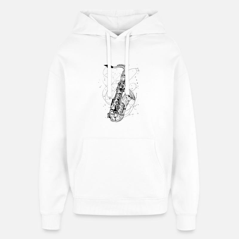 Dessin de saxophone - Sweat à capuche unisexe Stanley/Stella Oversized - blanc