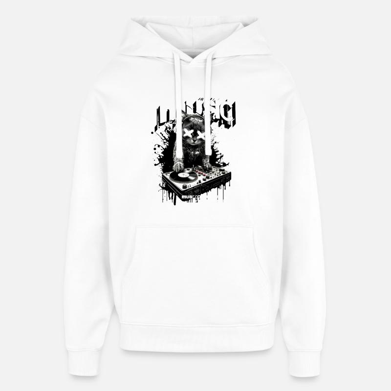 Musique Chat DJ Fête Platines Fun - Sweat à capuche unisexe Stanley/Stella Oversized - blanc