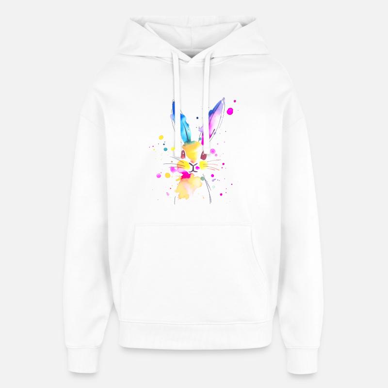 Lapin abstrait à l'aquarelle 🐇 - Sweat à capuche unisexe Stanley/Stella Oversized - blanc