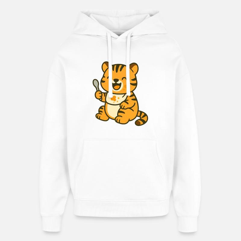 Repas avec bébé tigre - Sweat à capuche unisexe Stanley/Stella Oversized - blanc